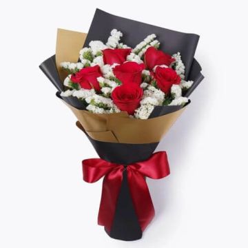 6 Hot Romance Red Roses Bunch