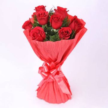 6 Sunset Kiss Red Roses Bunch