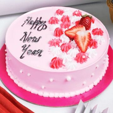 Eggless Happy New Year Strawberry Cake