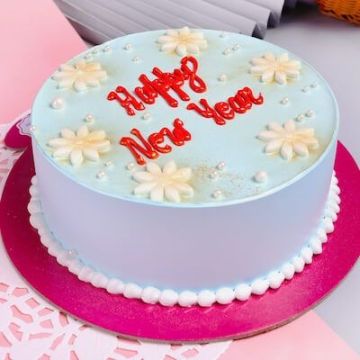 Eggless Happy New Year Vanilla Cake