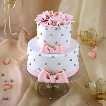 Pink Bow 2 Tier Fondant Truffle Cake 2 Kg