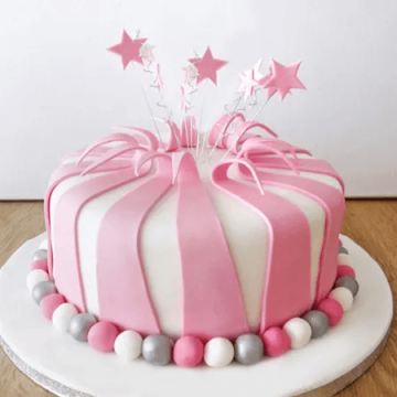 Pink n Silver Striped Fondant Cake 2 Kg