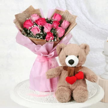 Dream Gift Combo of 10 Roses with teddy