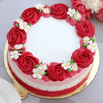 Lovely Red Roses Around Vanilla Cake Half Kg