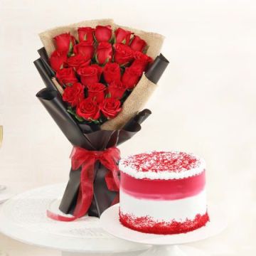 Red Velvety Surprise with 20 Red Roses