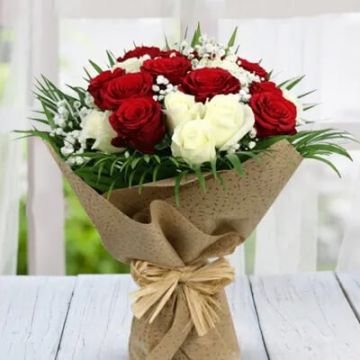 Refined Beauty 10 Red and 10 White Roses Bunch