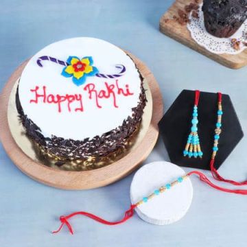 Set of 2 Rakhi with Black Forest Cake Half Kg