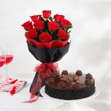 Sweet Delight 10 Red Roses with Half Kg Chocolate Cake