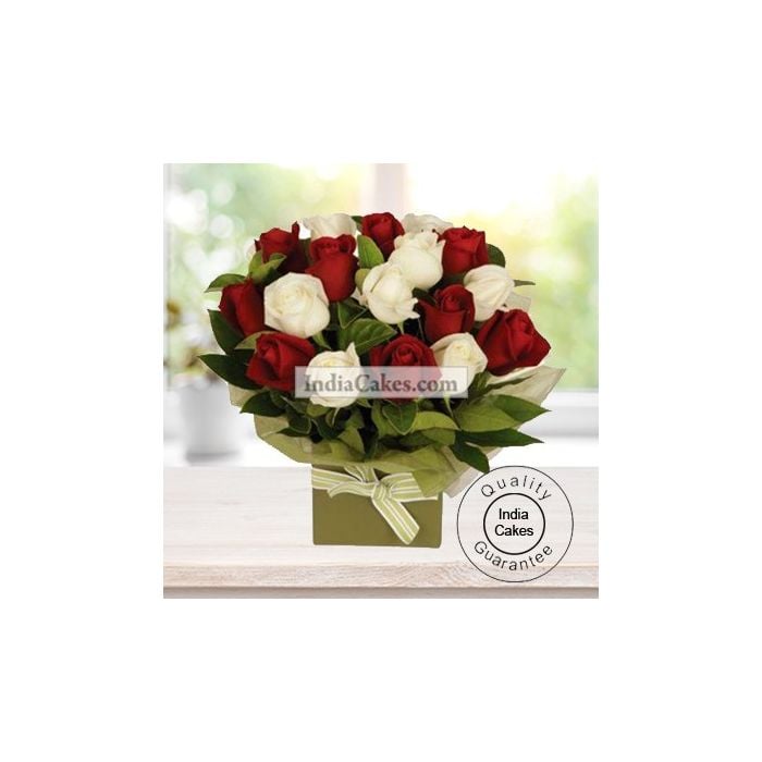 12 Red And White Roses Bunch