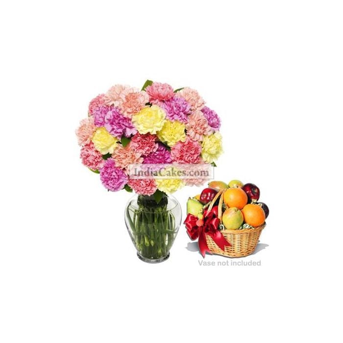 15 mixed Carnations Bunch 3 Kg Fruit Basket