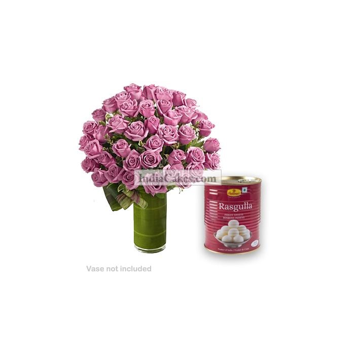 25 Pink Roses Bunch And 1 Kg Rasgullas