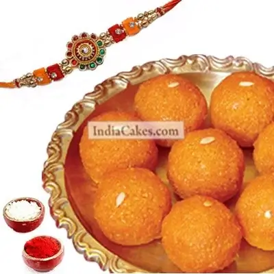 Rakhi With 500 gms Motichur Laddu